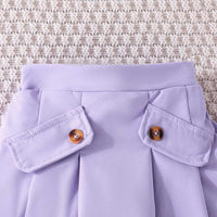 Girls Purple Net Top with Camisole Top & Pleated Skirt Set Sets   