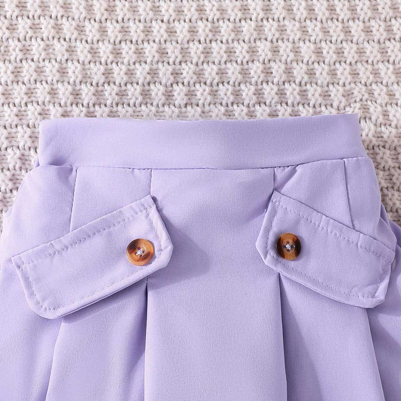 Girls Purple Net Top with Camisole Top & Pleated Skirt Set Sets   