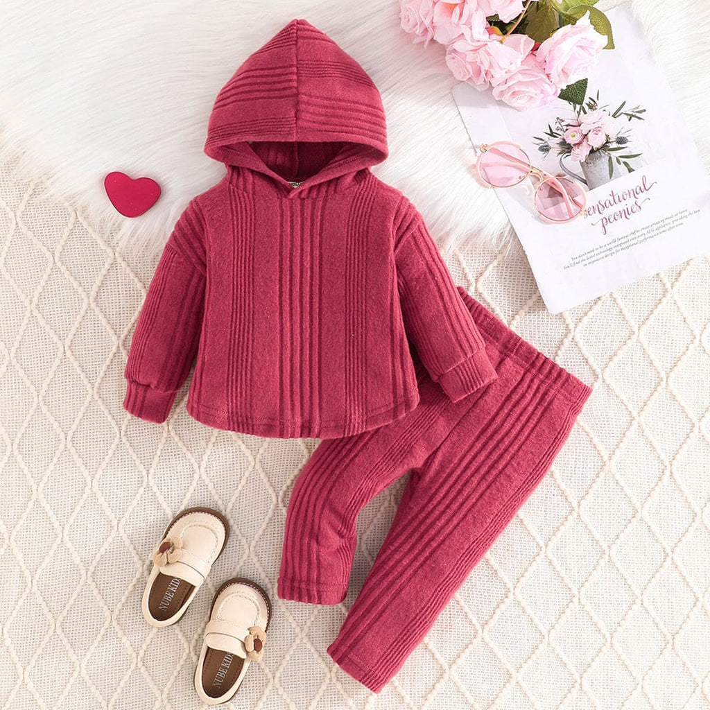 Girls Red Hooded Sweatshirt with Pajama Set Sets Red 6-9 M 