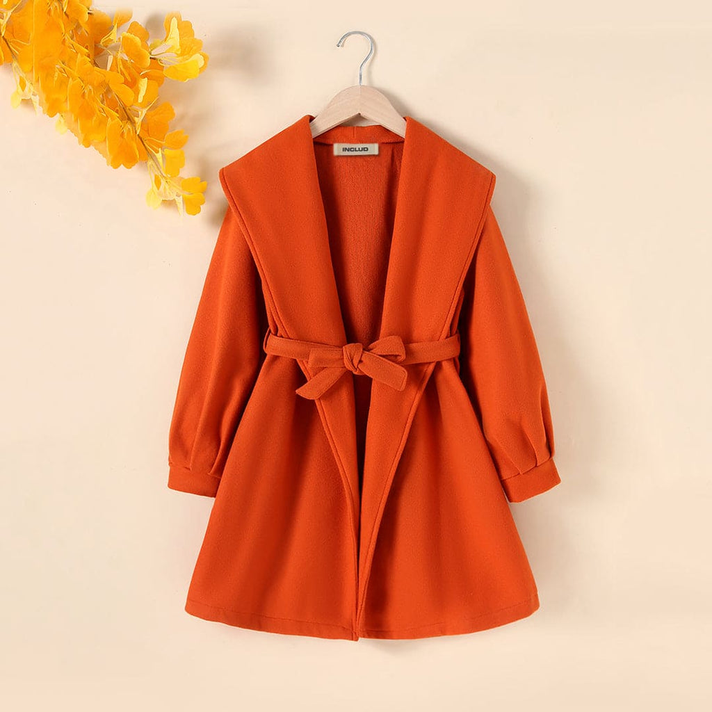 Girls Orange Full Sleeves Winterwear Long Coat Coats & Jackets Orange 8-9 Y 