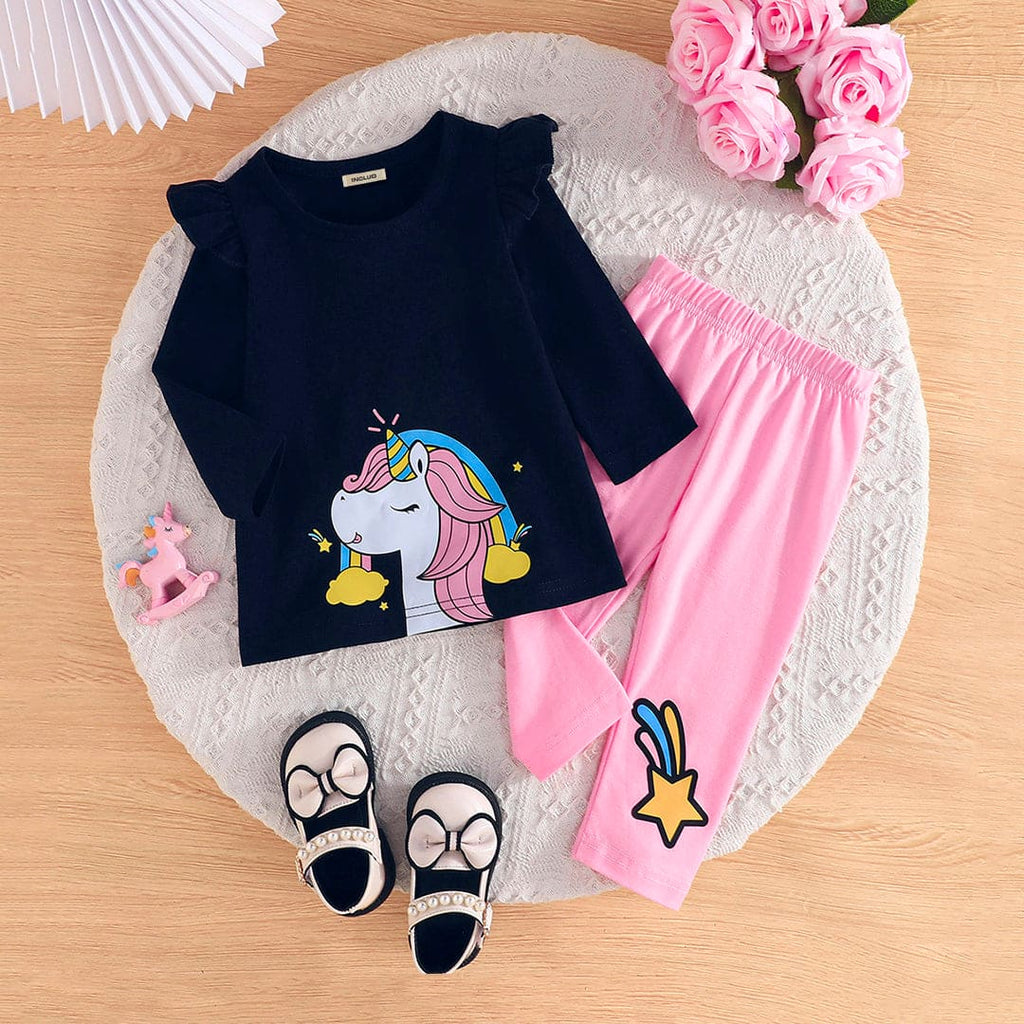 Girls Unicorn Print Top With Pink Pants Set Sets Pink 3-6 M 