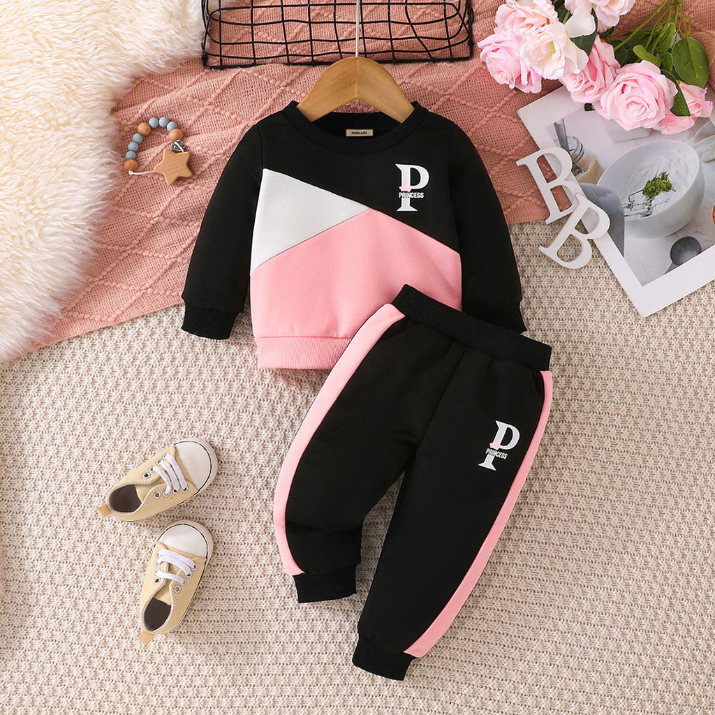 Boys Black Long Sleeve Color-Blocked Sweatshirt With Pants Set Sets Black 3-6 M 