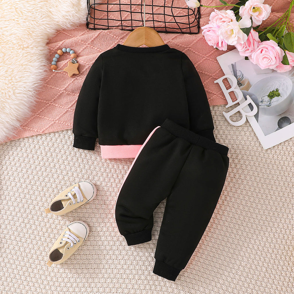 Boys Black Long Sleeve Color-Blocked Sweatshirt With Pants Set Sets   