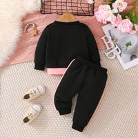 Boys Black Long Sleeve Color-Blocked Sweatshirt With Pants Set Sets   