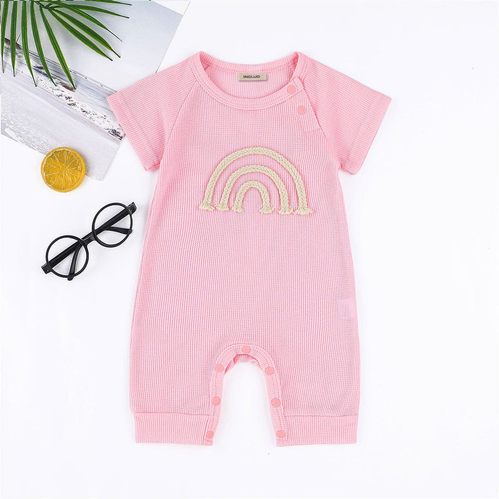 Girls Pink Short Leg Round Neck Romper Sets Pink 0-3 M 