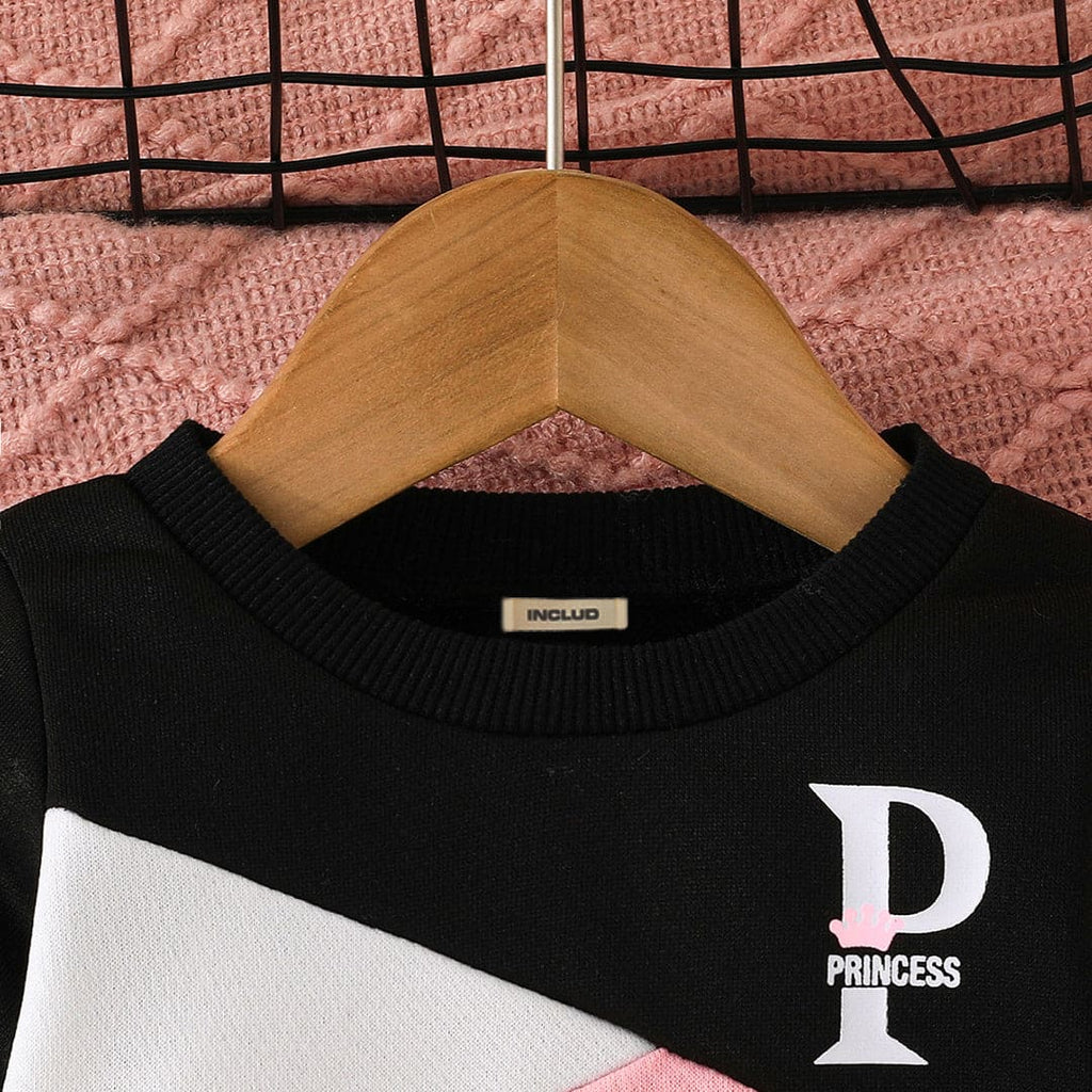 Boys Black Long Sleeve Color-Blocked Sweatshirt With Pants Set Sets   