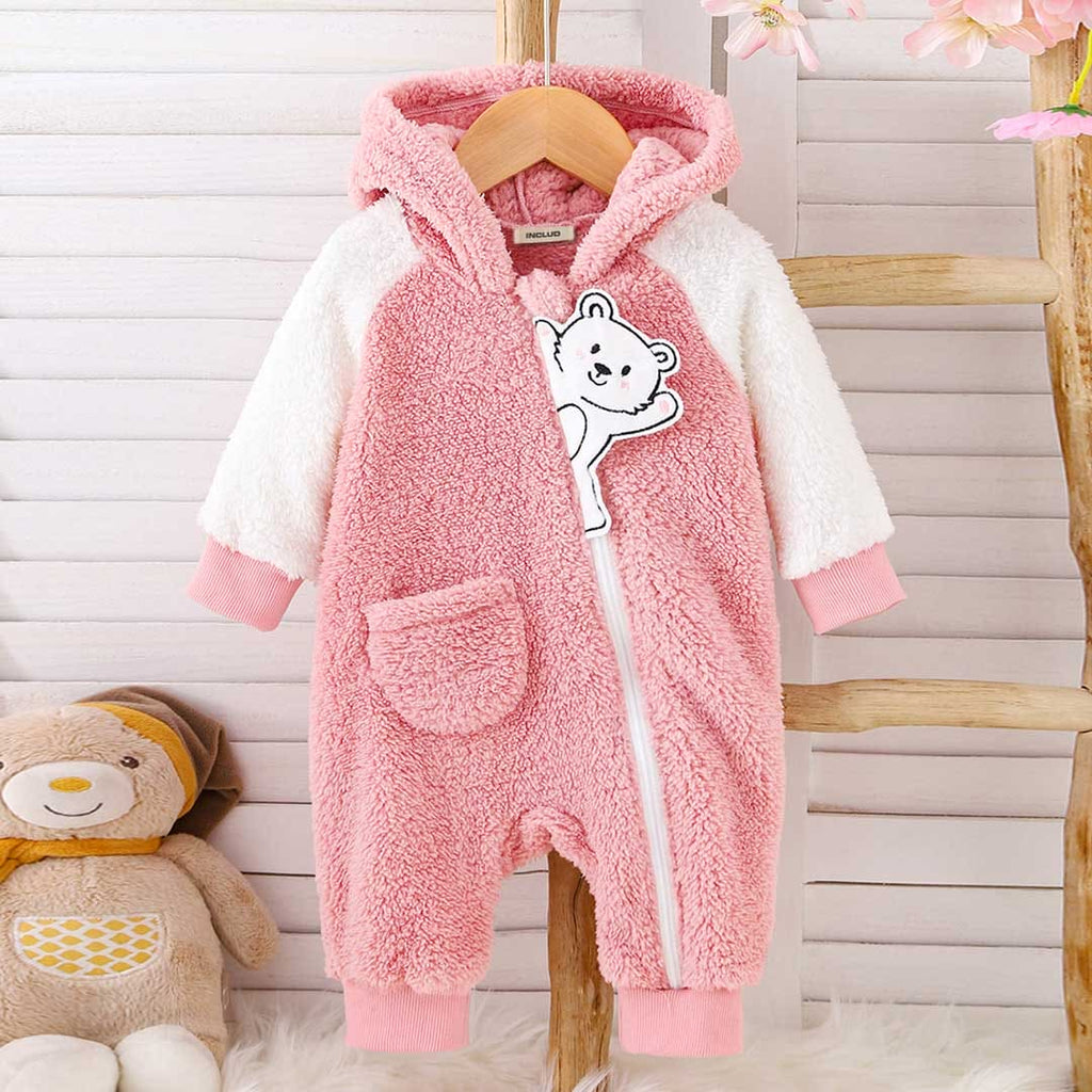 Boys Pink Hooded Fleece Jumpsuit Jumpsuits Pink 0-3 M 