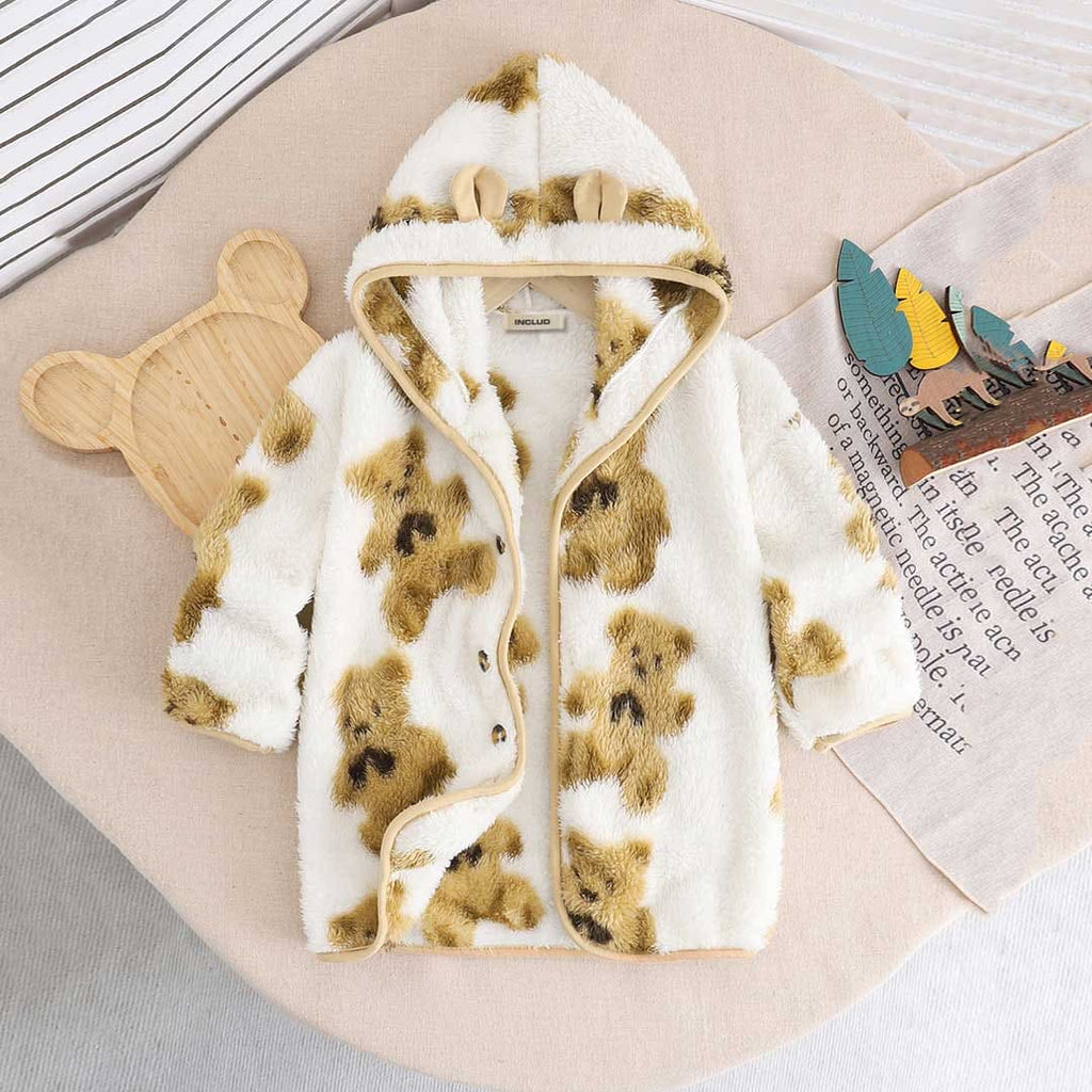 Boys Off White Bear Printed Full Sleeves Fleece Jacket Coats & Jackets Off White 3-4 Y 