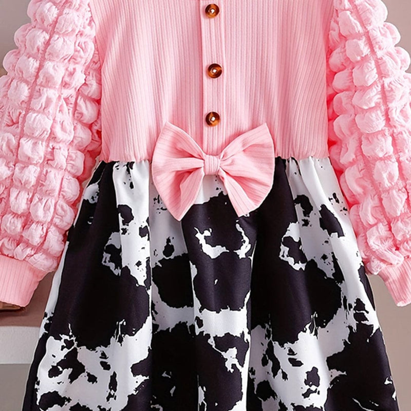 Girls Pink Printed Full Sleeves Casual Dress Casual Dresses   