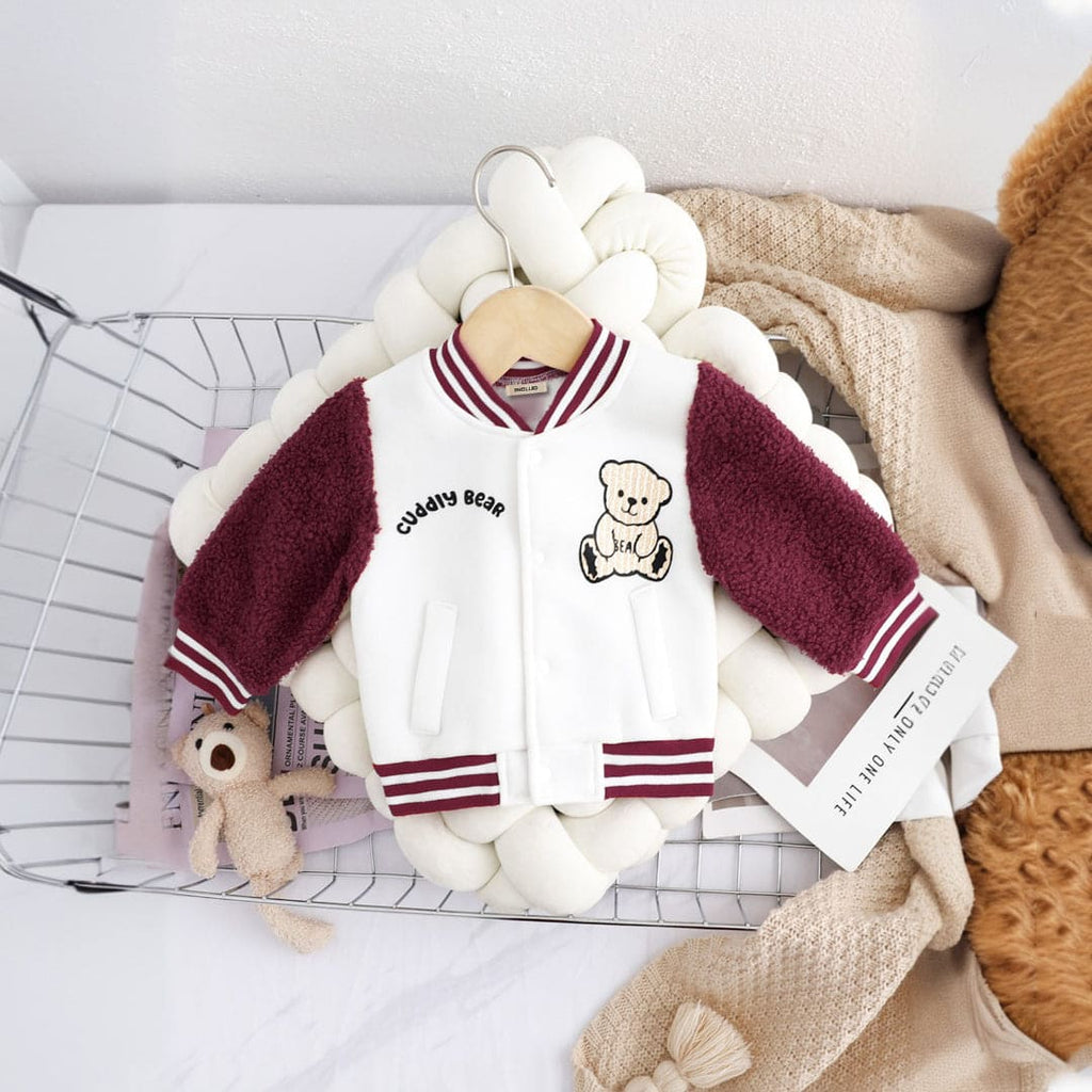 Boys White Colorblocked Varsity Jacket Coats & Jackets White 6-9 M 