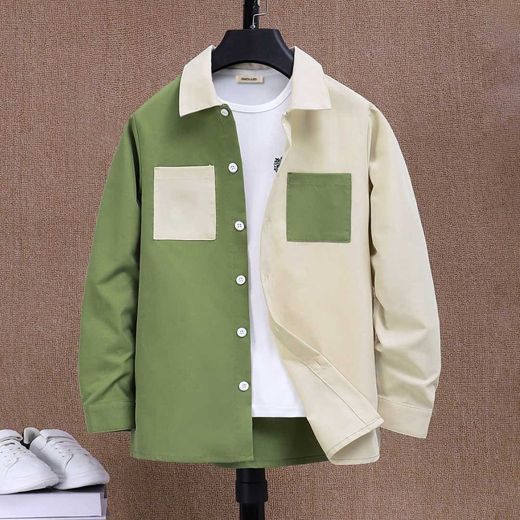 Boys Green Colorblocked Full Sleeves Regular Shirt Shirts Green 8-9 Y 