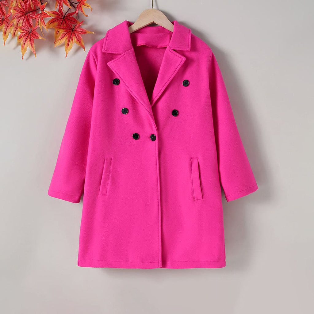 Girls Pink Full Sleeves Winterwear Long Coat Coats & Jackets Pink 8-9 Y 