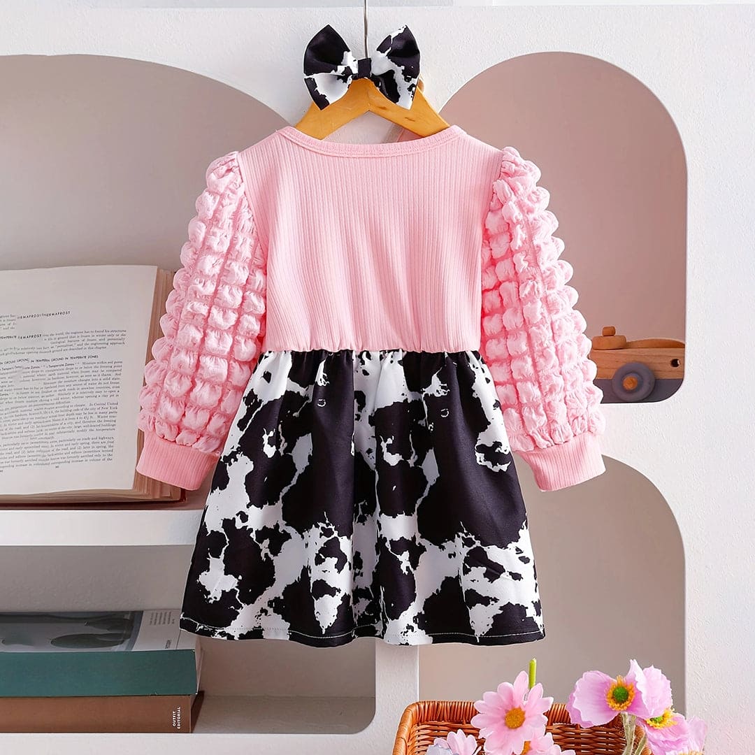 Girls Pink Printed Full Sleeves Casual Dress Casual Dresses   