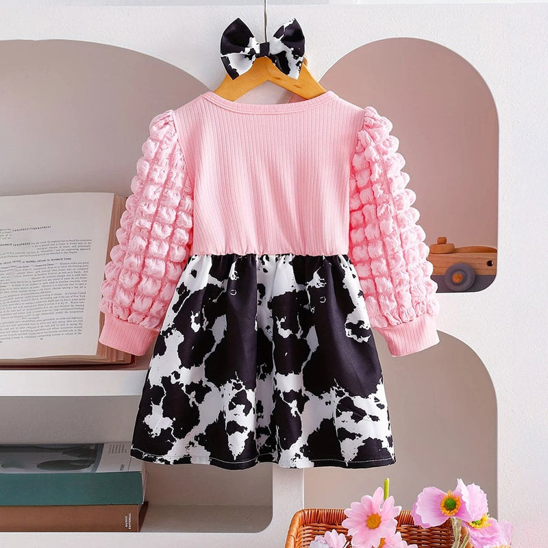 Girls Pink Printed Full Sleeves Casual Dress Casual Dresses   