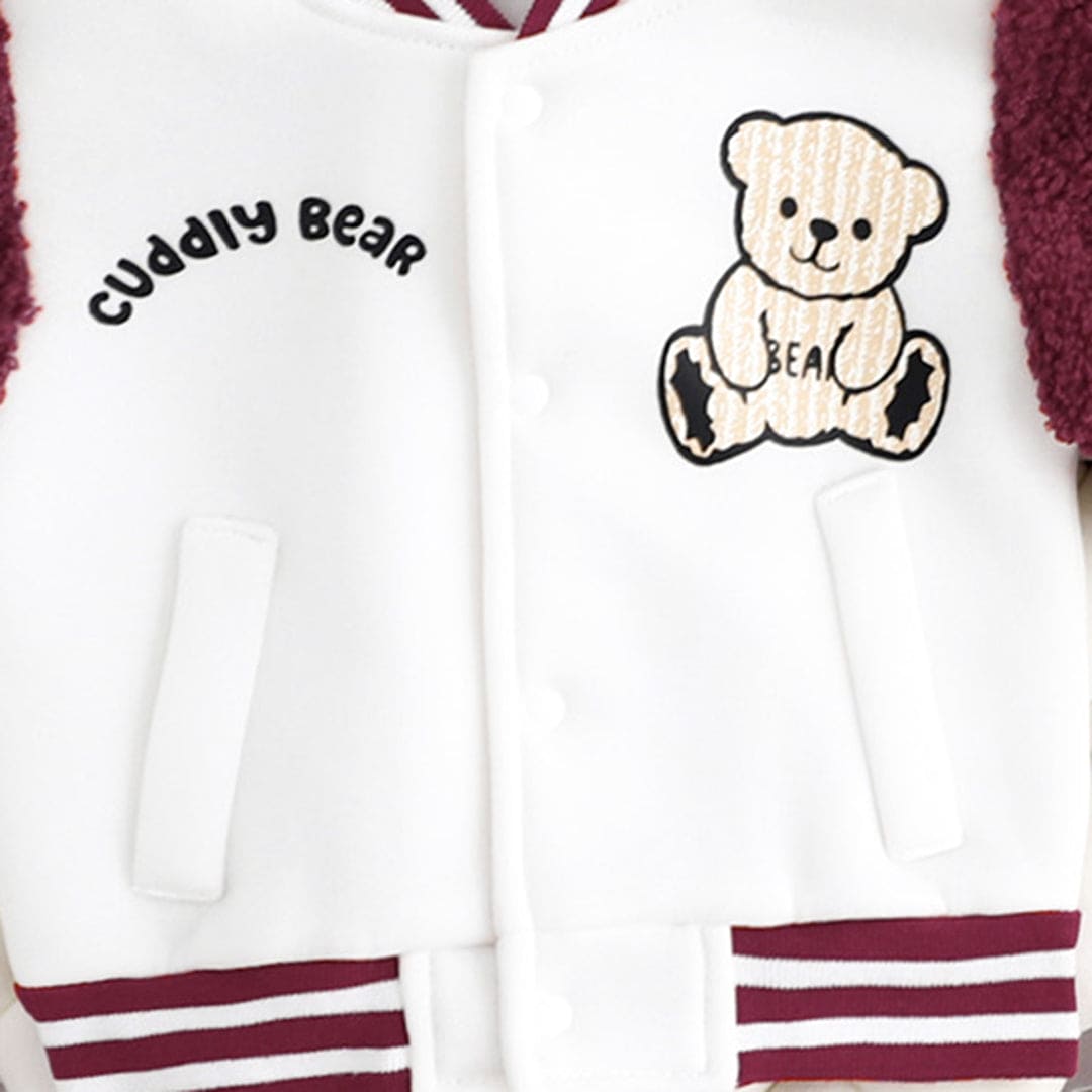 Boys White Colorblocked Varsity Jacket Coats & Jackets   