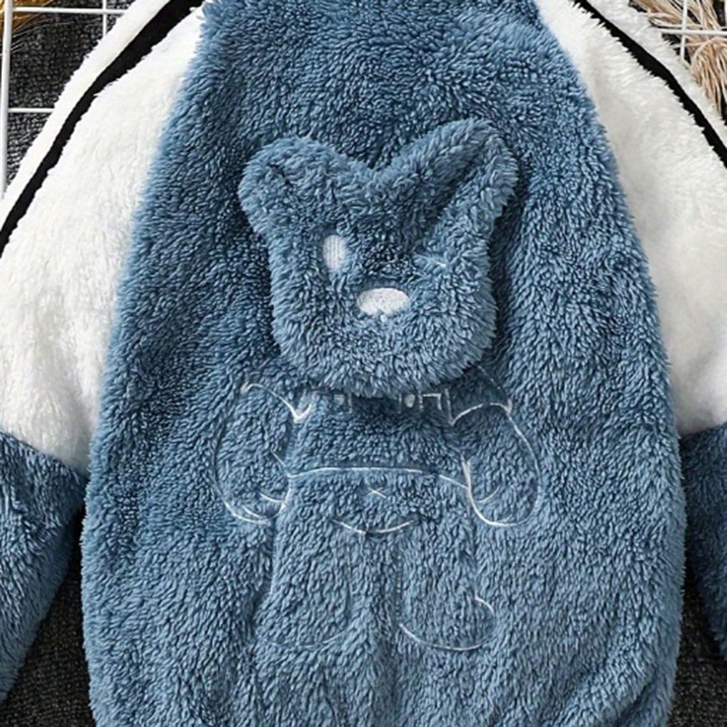 Boys Blue Raglan Sleeves Fleece Jacket Coats & Jackets   