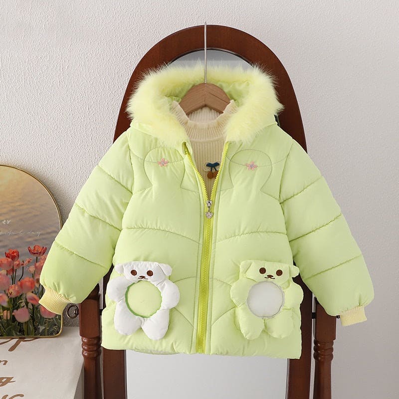 Girls Green Fleece Hood Puffer Jacket Coats & Jackets   