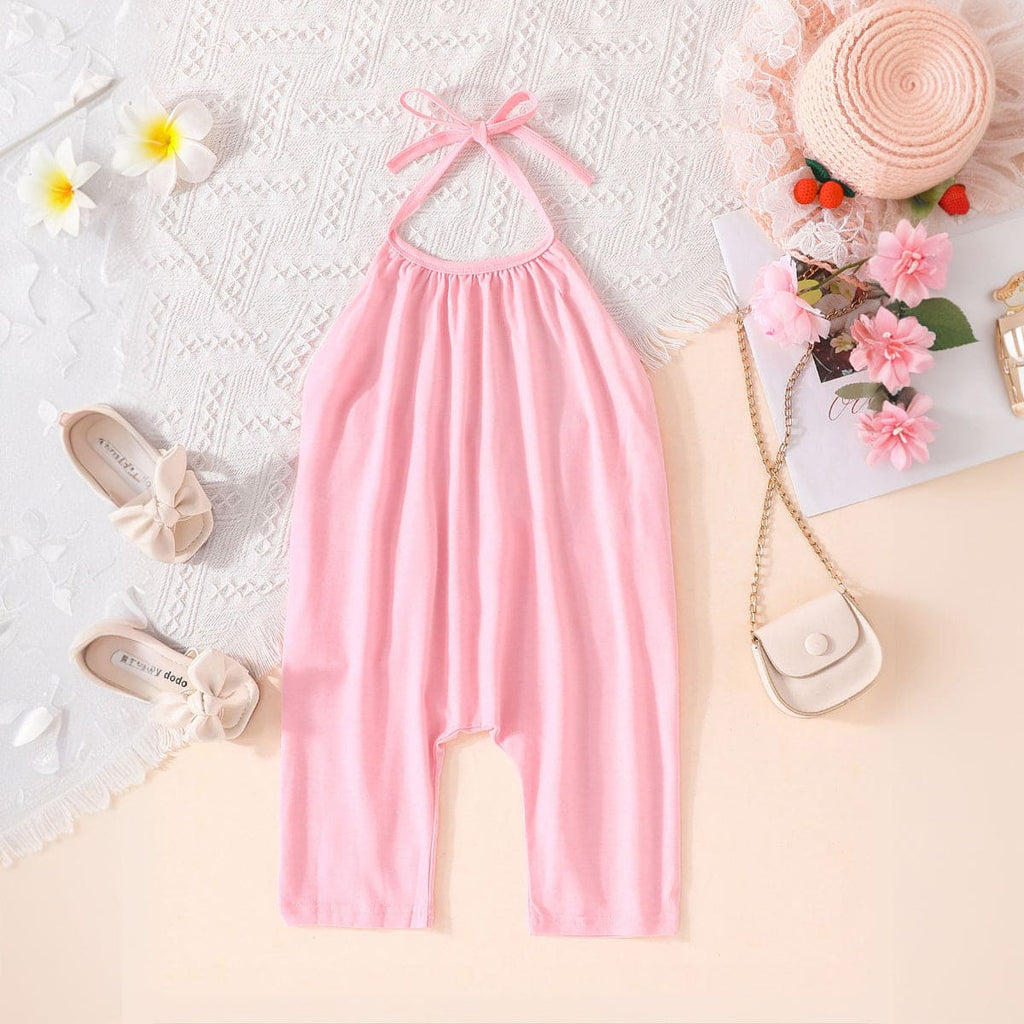 Girls Pink Halter Neck Solid Jumpsuit Jumpsuits Pink 9-12 M 