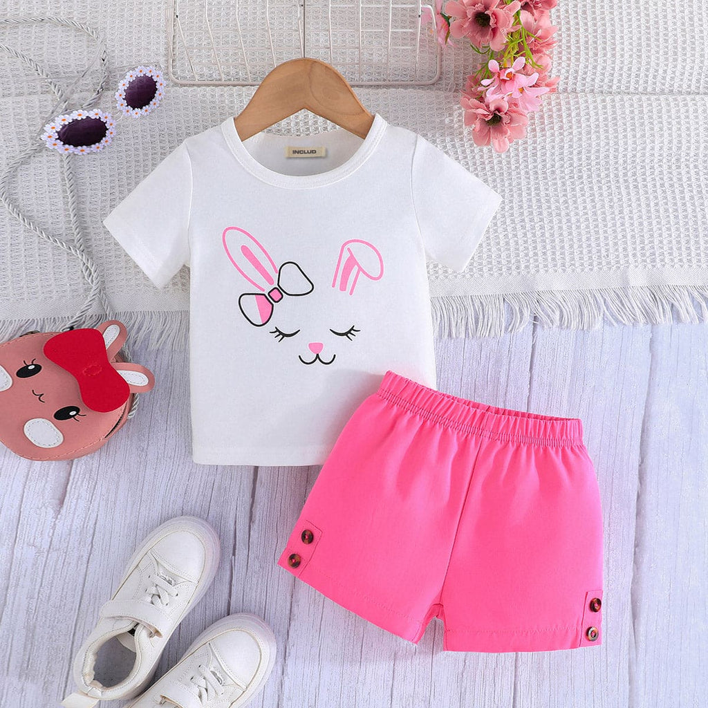 Girls White Short Sleeve Graphic Top With Shorts Set Sets White 6-9 M 