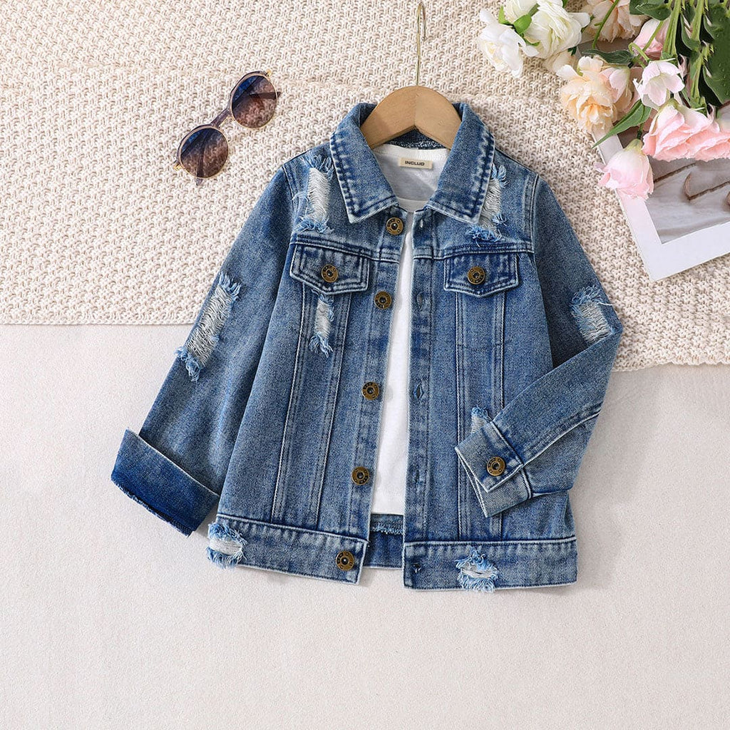 Girls Blue Full Sleeves Denim Jacket Coats & Jackets Blue 2-3 Y 