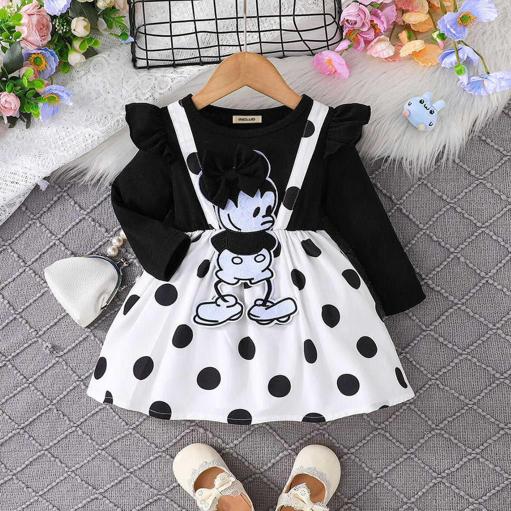 Girls Black Polka Dot Print Fit & Flare Dress Casual Dresses Black 6-9 M 