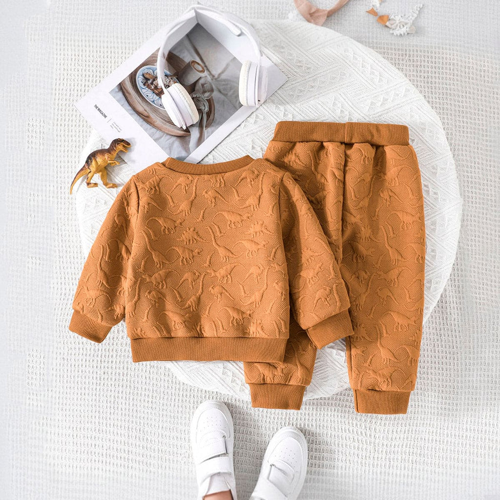 Boys Brown Full Sleeves Sweatshirt & Trouser Set Sets Brown 6-9 M 