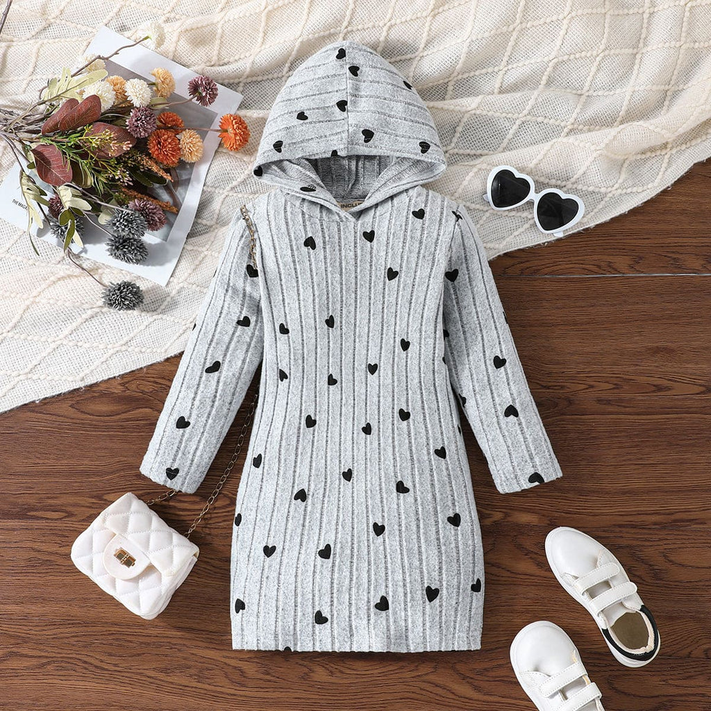 Girls Grey Knitted Heart Bodycon Dress Casual Dresses Gray 4-5 Y 