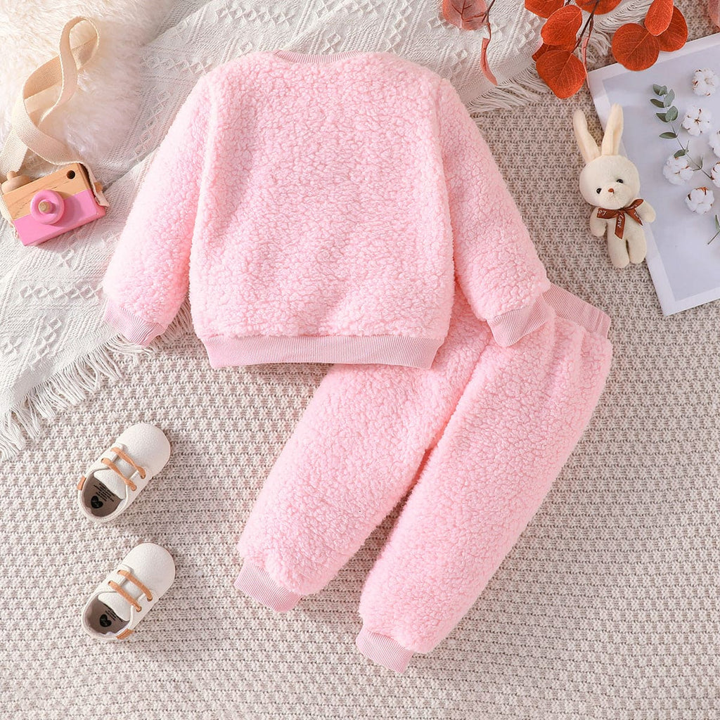 Girls Pink Rabbit Embroidered Sweatshirt With Pants Set Sets Pink 6-9 M 