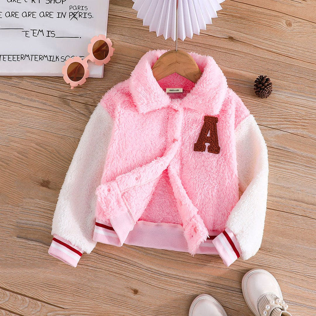 Girls Pink Full Sleeves Fleece Jacket Coats & Jackets Pink 4-5 Y 