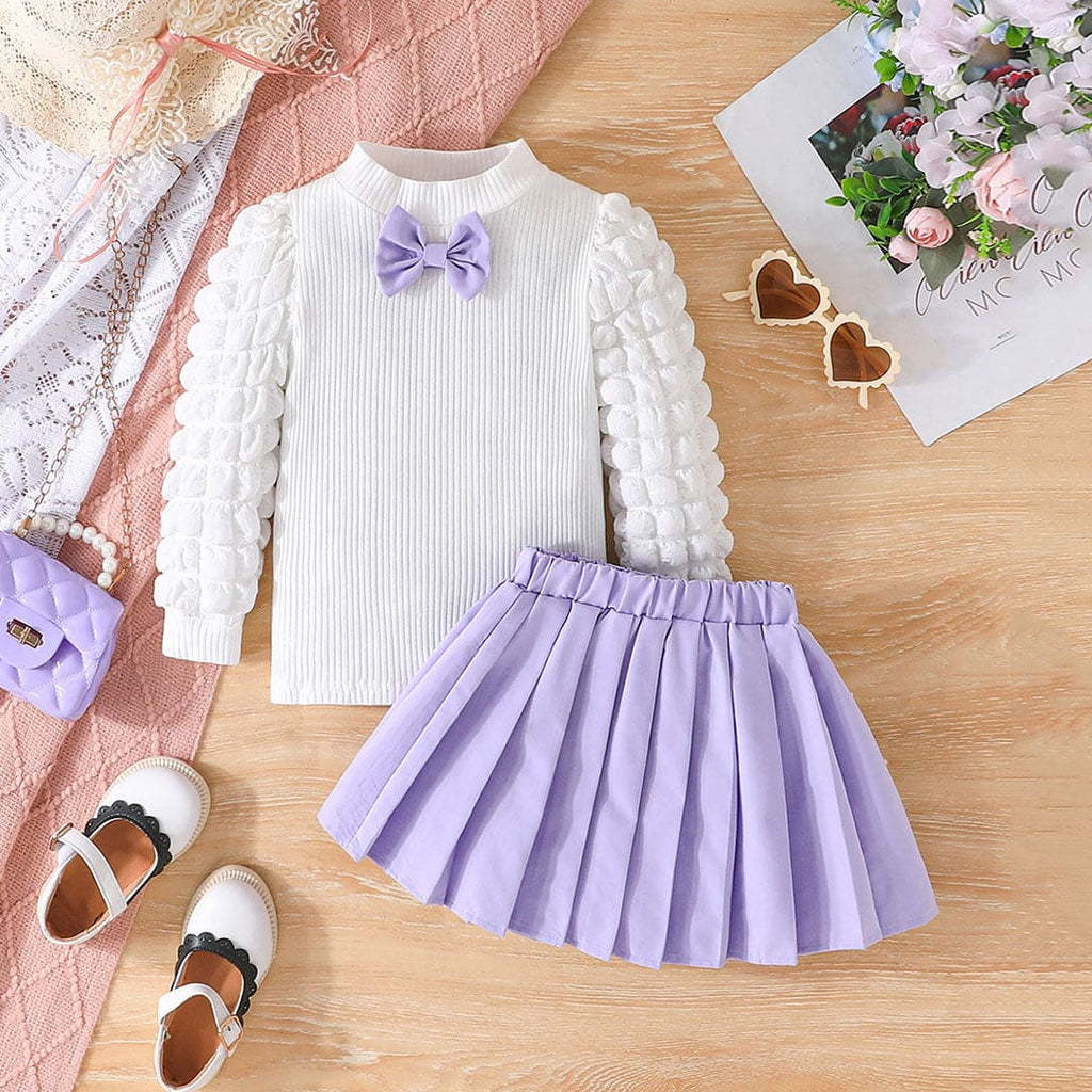 Girls Purple Knitted Pullover with Pleated Skirt Set Sets Purple 3-4 Y 