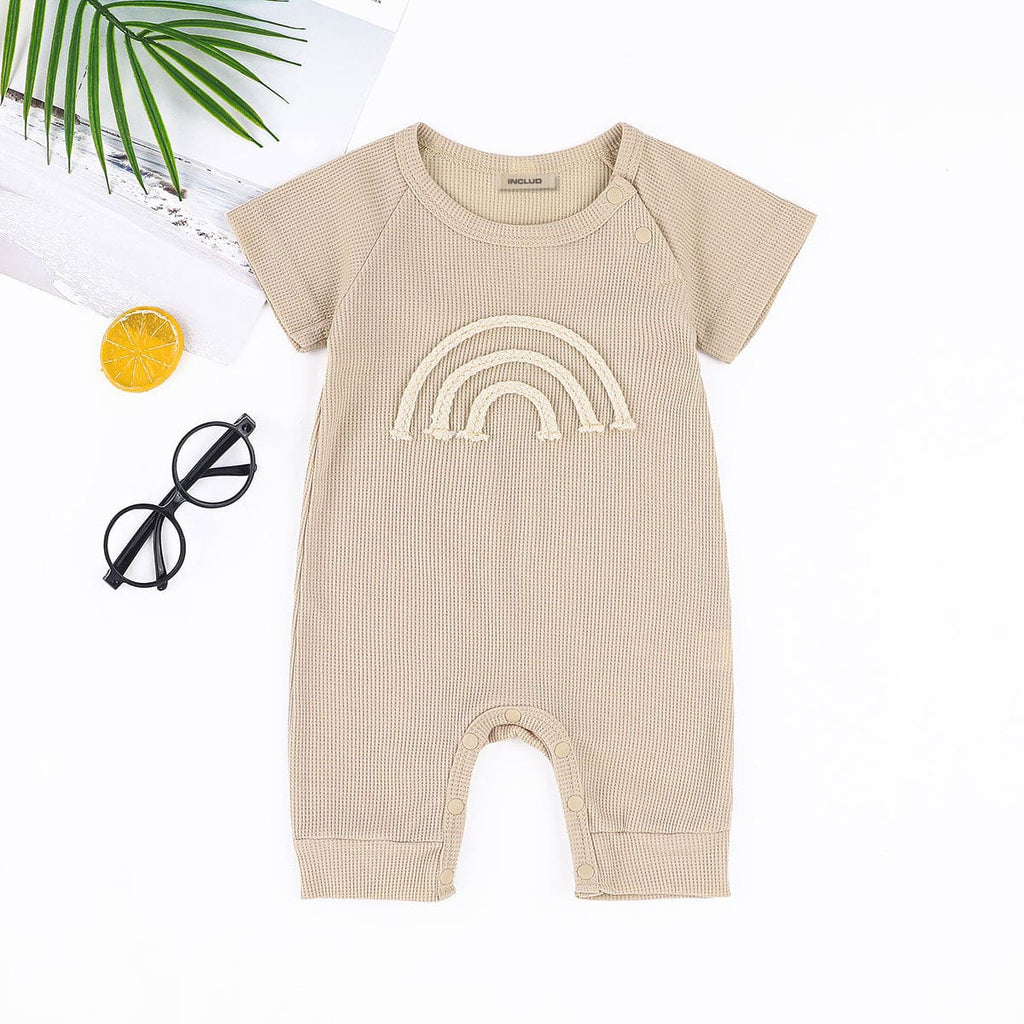 Girls Apricot Short Leg Round Neck Romper Jumpsuits Apricot 6-9 M 