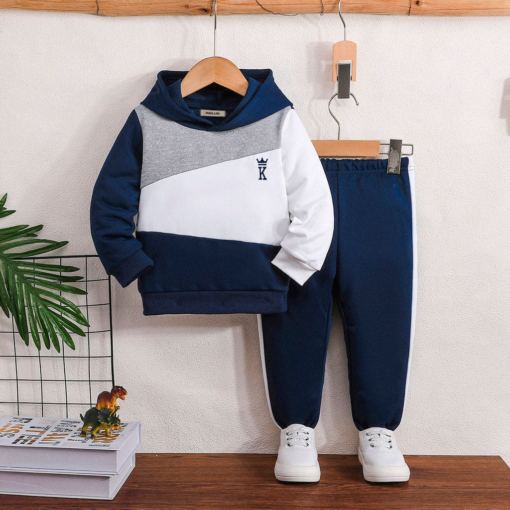 Boys Blue Colorblocked Hooded Sweatshirt & Trouser Set Sets Blue 6-9 M 