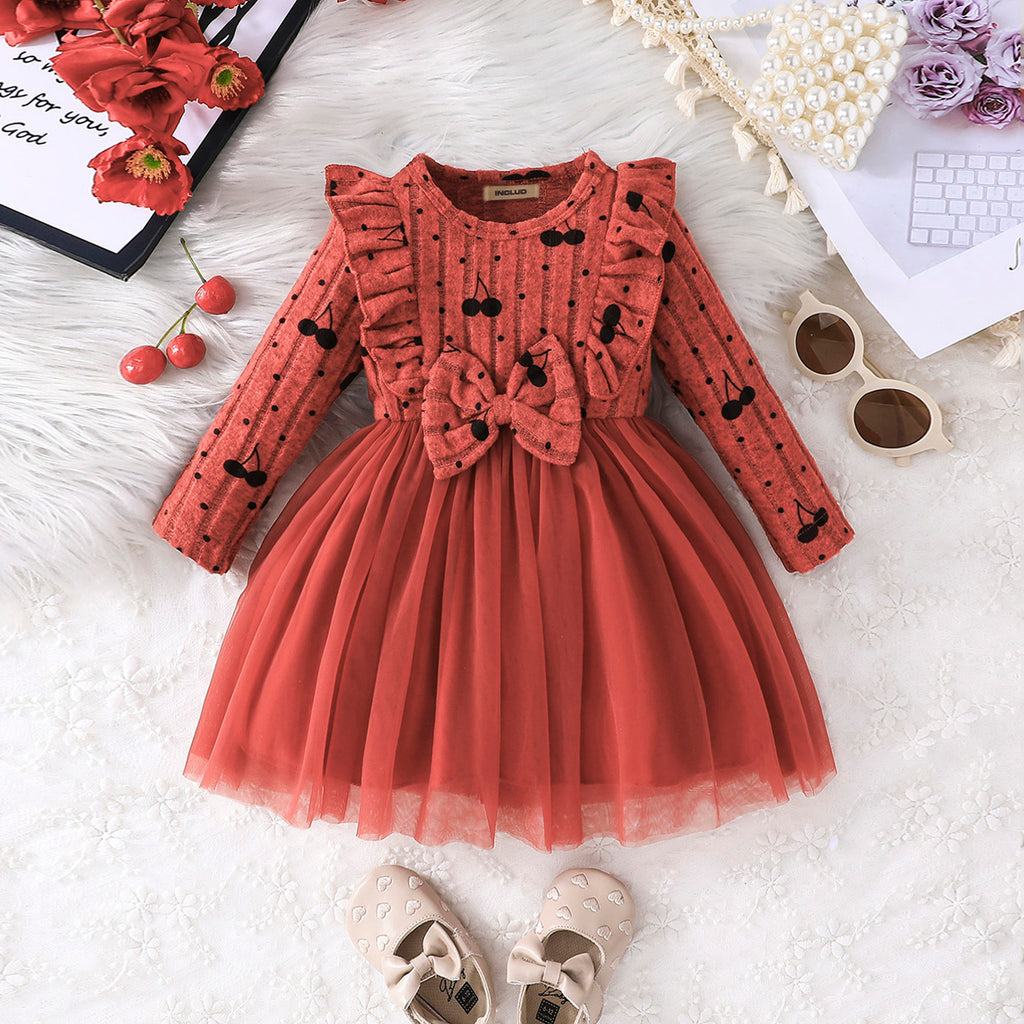 Girls Brown Full Sleeves Winterwear Fit & Flare Dress Casual Dresses Brown 6-9 M 