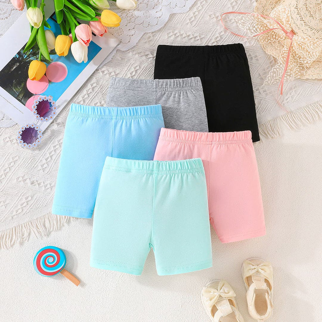 Girls Multicolor Elasticated Knitted Shorts ( Pack of 4 ) Shorts Multicolor 6-9 M 