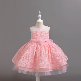 Girls Pink Flower Textured Party Wear Dress Party Dresses Pink 2-3 Y