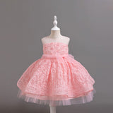 Girls Pink Flower Textured Party Wear Dress