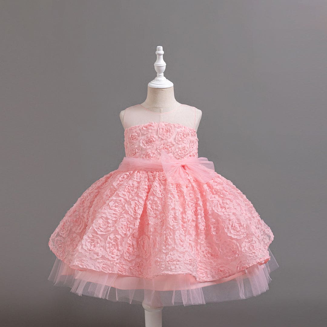 Girls Pink Flower Textured Party Wear Dress Party Dresses Pink 2-3 Y