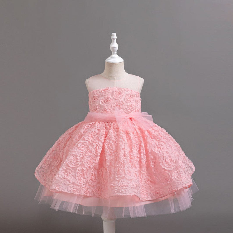 Girls Pink Flower Textured Party Wear Dress Party Dresses Pink 2-3 Y