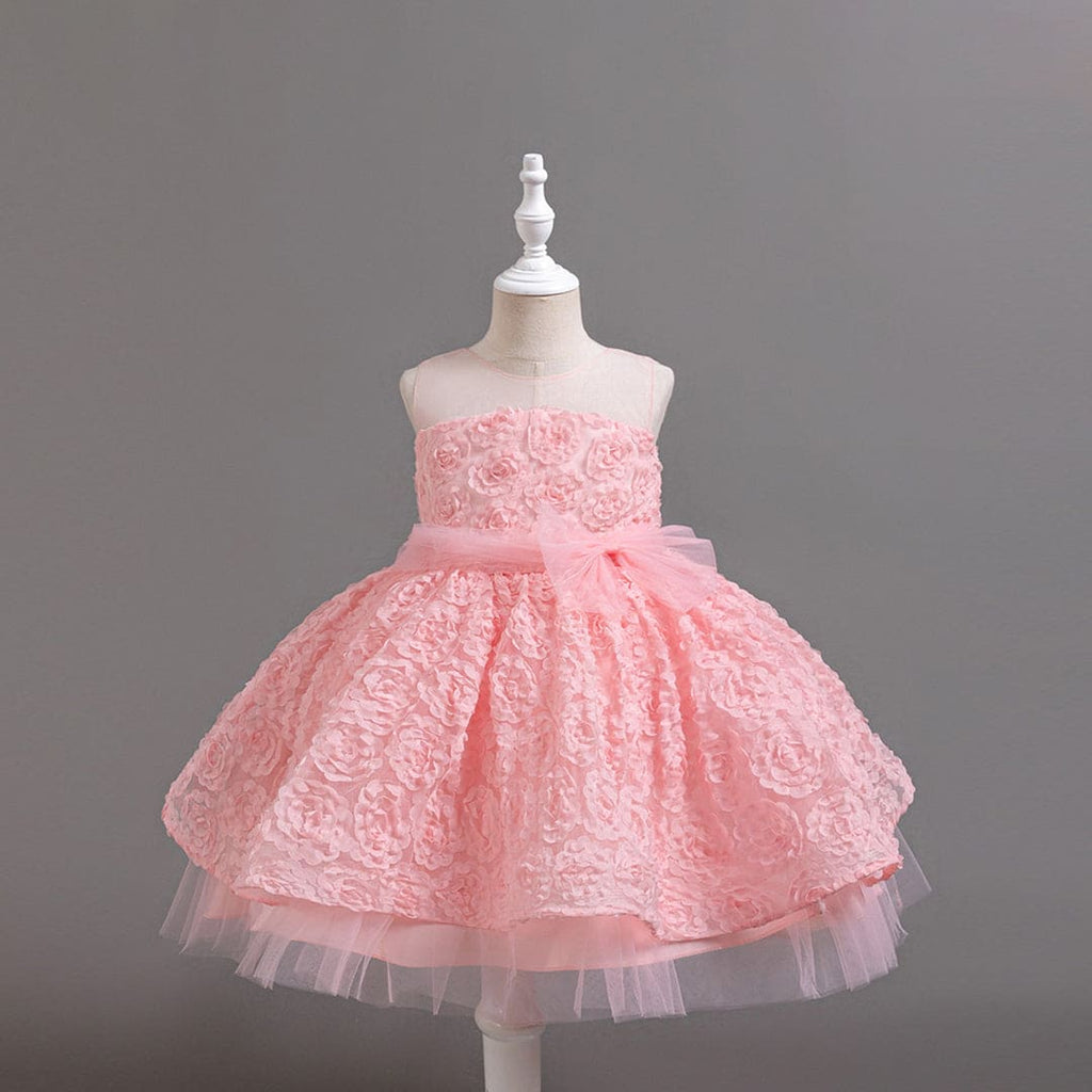 Girls Pink Flower Textured Party Wear Dress Party Dresses Pink 2-3 Y