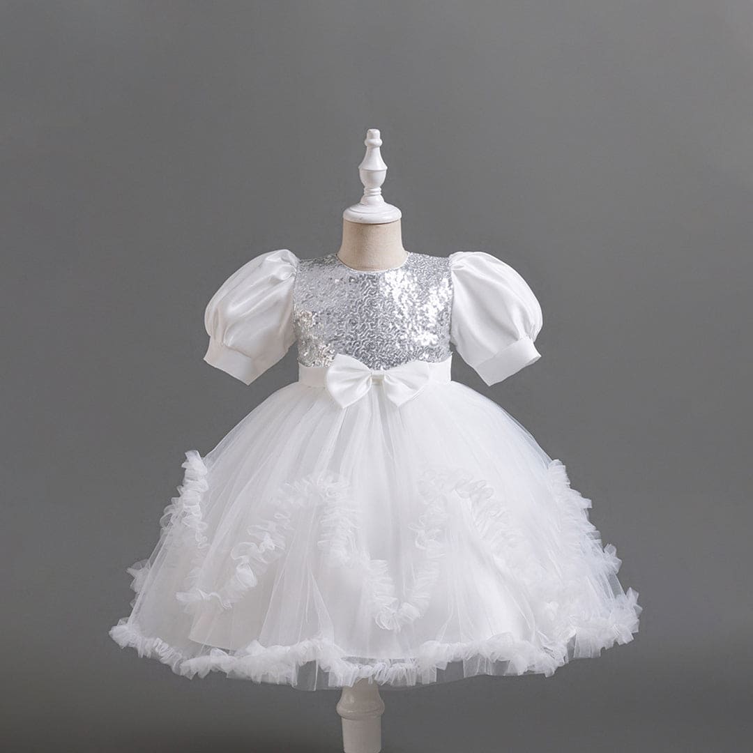 Girls White Sequins Embellished Fit & Flare Tulle Party Dress Party Dresses White 2-3 Y