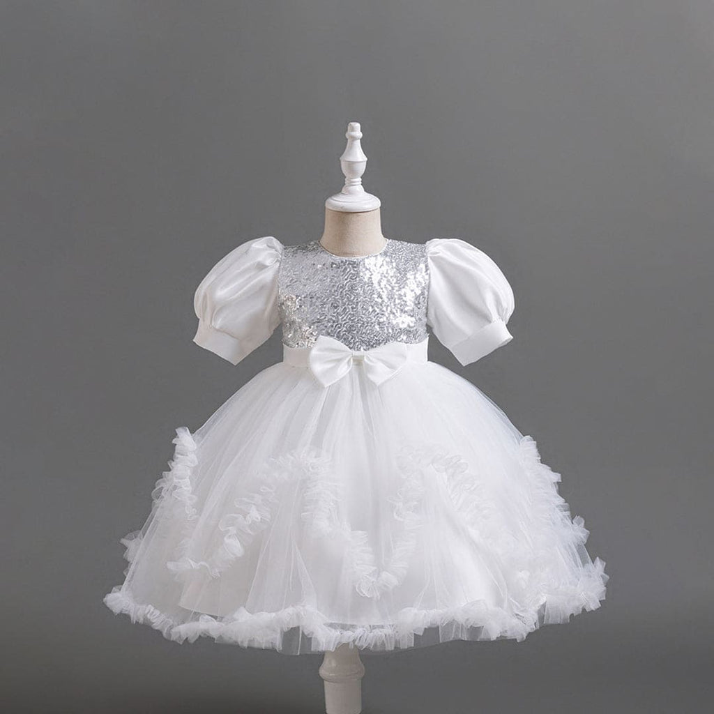 Girls White Sequins Embellished Fit & Flare Tulle Party Dress Party Dresses White 2-3 Y