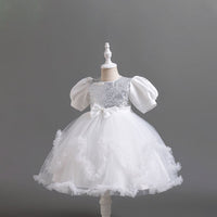 Girls White Sequins Embellished Fit & Flare Tulle Party Dress Party Dresses