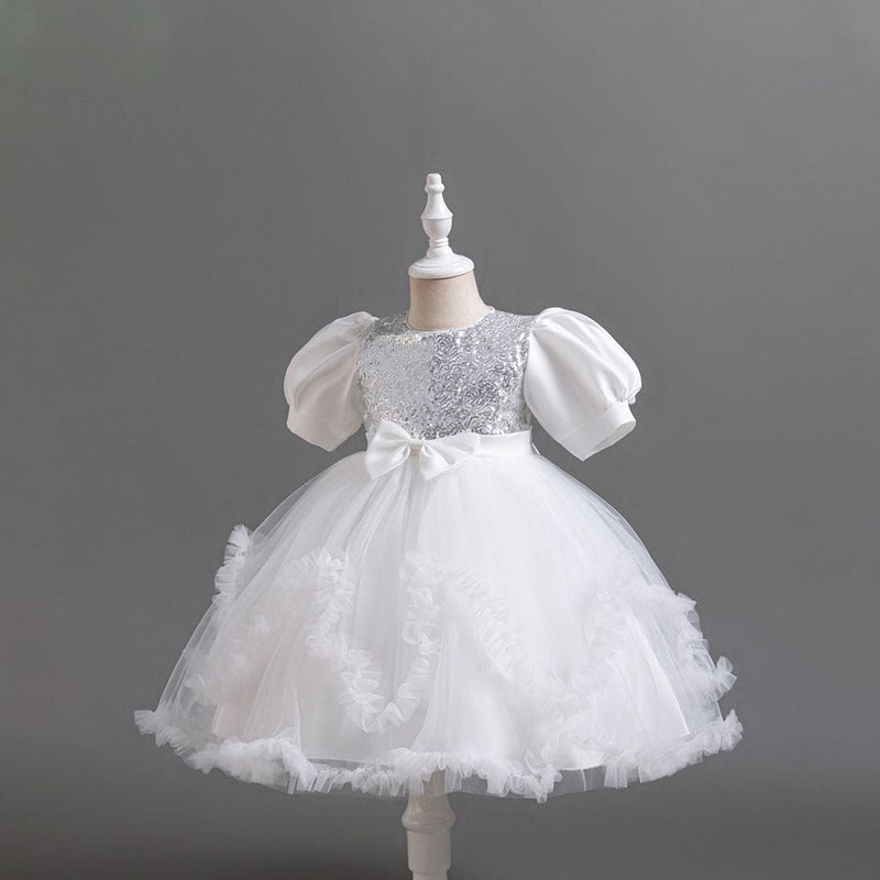 Girls White Sequins Embellished Fit & Flare Tulle Party Dress Party Dresses