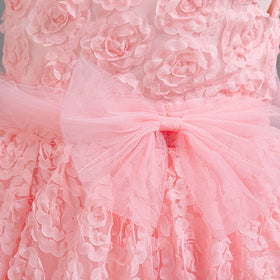 Girls Pink Flower Textured Party Wear Dress Party Dresses