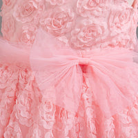 Girls Pink Flower Textured Party Wear Dress Party Dresses