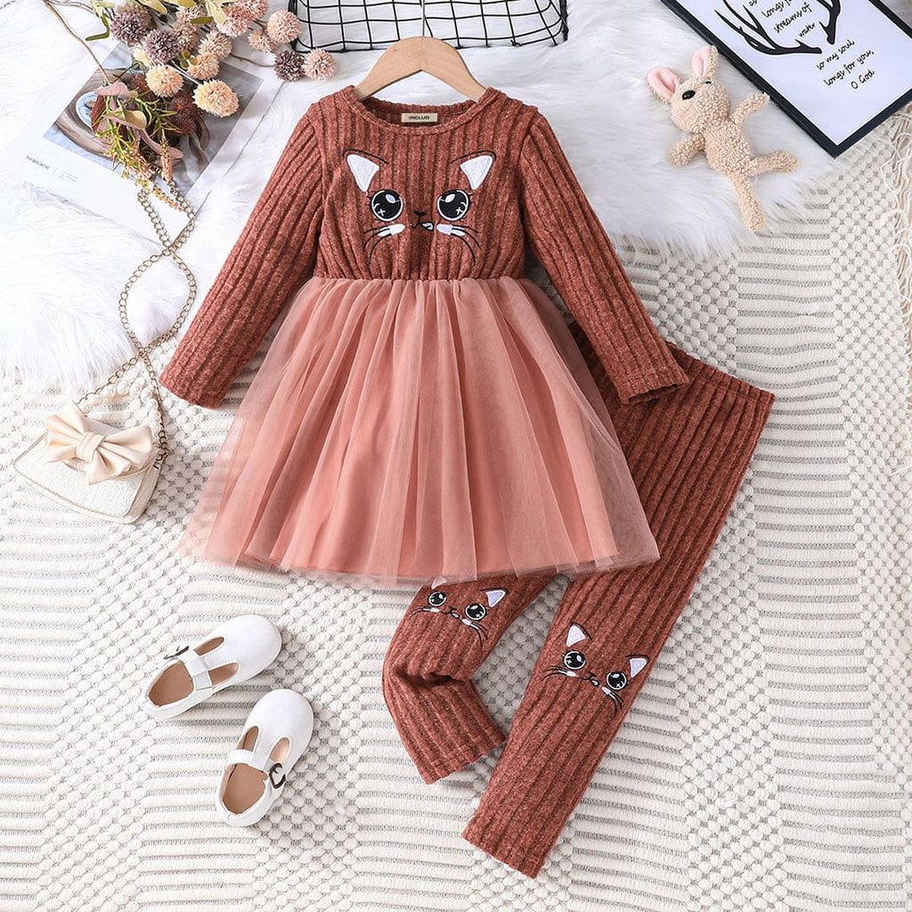 Girls Pink Full Sleeves Fit & Flare Dress with Legging Set Sets Pink 2-3 Y 