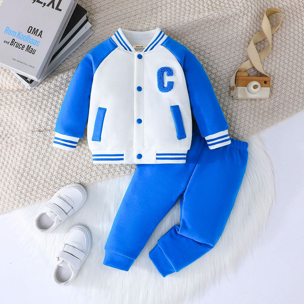 Boys Blue Varsity Jacket with Sweatshirt Set Sets Blue 6-9 M 