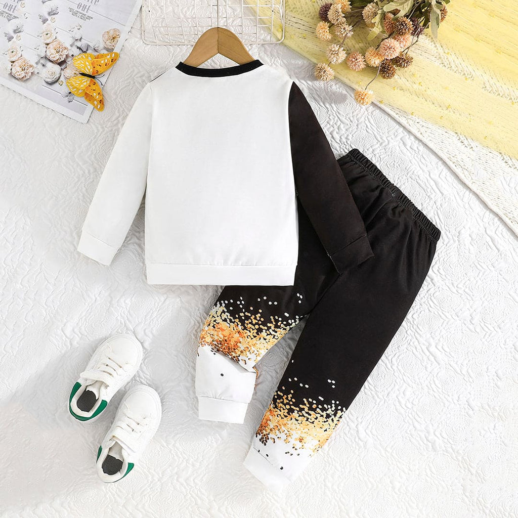 Girls Black Printed Full Sleeves Sweatshirt with Trouser Set Sets Black 4-5 Y 