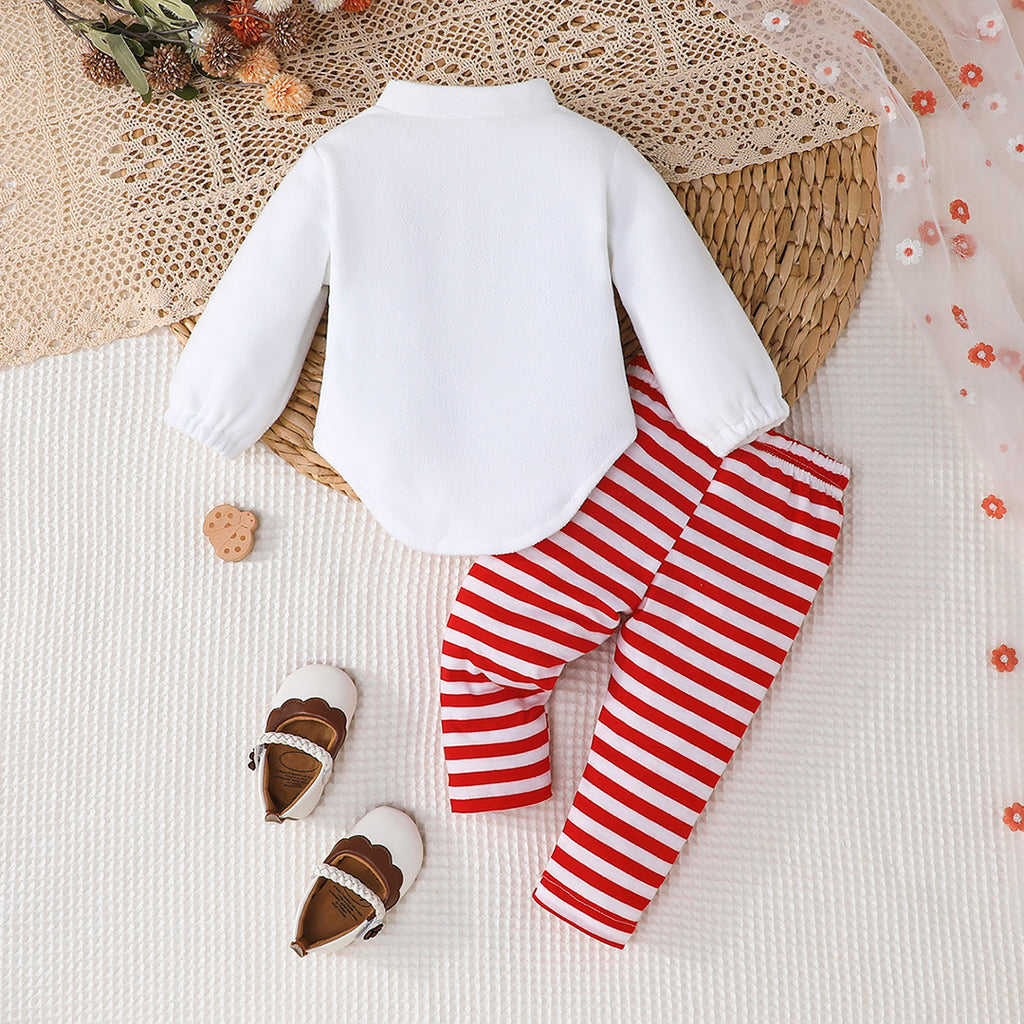 Girls White Long Sleeve Embroidered T-Shirt With Striped Pants Set Sets White 3-6 M 