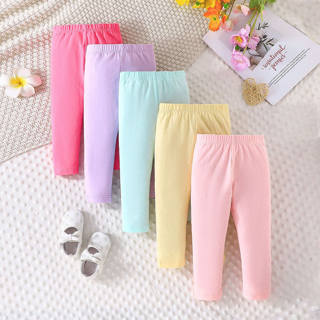 Girls Multicolor Elasticated Knitted Pants ( Pack Of 5 ) Pants Multicolor 6-9 M 